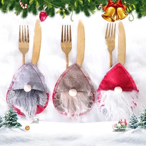 Christmas Gnome Cutlery Holder Felt Non-Woven Fabric Knife Fork Bag Faceless Scandinavian Holiday Dining Table Decoration