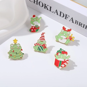 Five-piece set of Christmas cartoon frog enamel pins with festive holiday themes