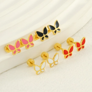 Chic butterfly stainless steel stud earrings in pink black red and white enamel finish