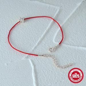 Minimalist 925 sterling silver red string bracelet with a sparkling square zircon crystal