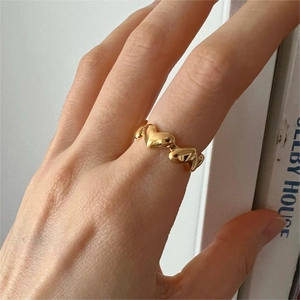 925 Sterling Silver Gold Heart Ring with minimalist open band design for women
