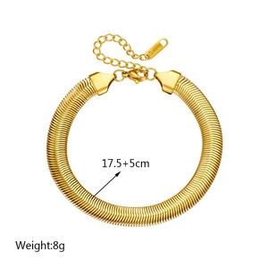 Golden stainless steel snake chain bracelet with adjustable 17.5cm and 5cm extension