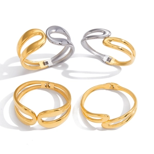 18K gold plated stainless steel open bangles with sleek minimalist double layer design