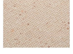 Macro shot of light beige woven rug fabric featuring subtle reddish-brown flecks