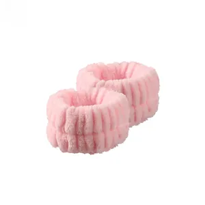 Soft pink coral fleece wristbands for washing face, featuring high-elasticity fiber