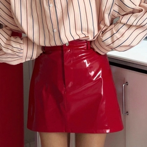 Women High Waist PU Patent Leather Mini Skirt Solid Color Bodycon Sexy Fashion Bottoms