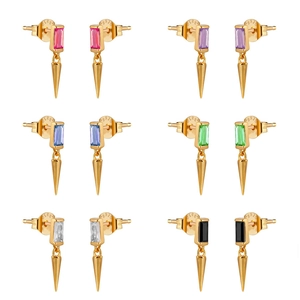 Geometric Cone Spike Dangle Earrings Copper With Colorful Zirconia And 925 Sterling Silver Earring Post Punk Style
