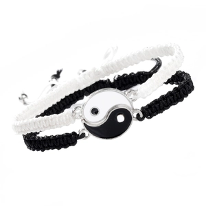 Handgewebte Tai-Chi Yin-Yang-Pärchenarmbänder in Schwarz und Weiß im Retro-Stil