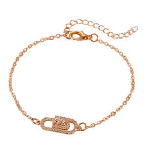 Elegant rose gold paperclip bracelet with micro-pave cubic zirconia on a white background