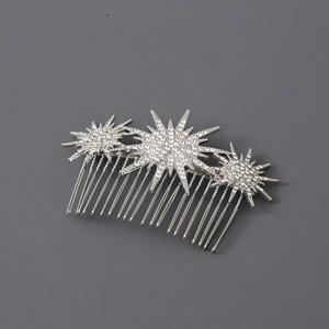 Vintage silver alloy hair comb with shimmering rhinestone starburst design for women