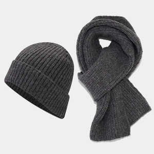 Winter Acrylic Knitted Beanie Hat And Scarf Thickened Warm Ribbed Outdoor Casual Korean Style For Men Women