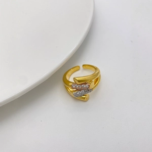 Minimalist 18K gold plated open ring with double rows of sparkling cubic zirconia