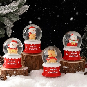 Christmas Glowing Crystal Ball Santa Snowman Resin Ornament Festive Home Decor Christmas Eve Gift With LED Light