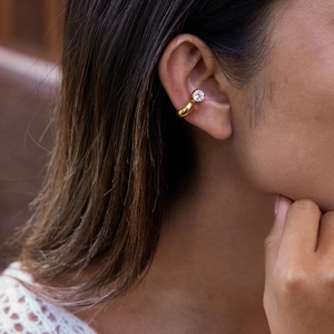 Elegant gold zircon ear cuff on ear cartilage, non-pierced luxury stainless steel jewelry