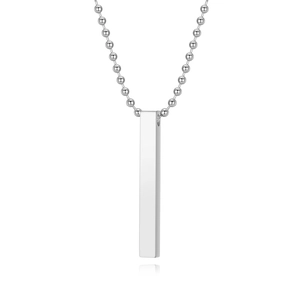 Sleek silver stainless steel vertical bar necklace with a classic round bead chain