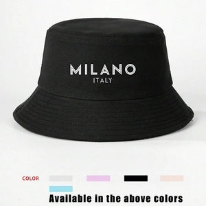 MILANO ITALY Letter Print Bucket Hat Polyester Cotton Wide Brim Sun Protection Adjustable Outdoor Casual Fisherman Cap