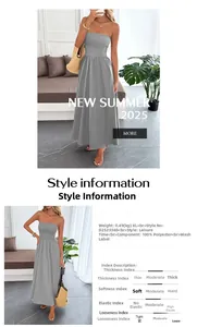 Gray strapless maxi dress fabric details and product specifications chart