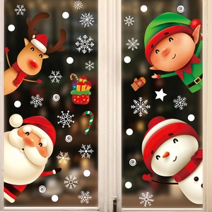 Autocollants Fenêtre Noël Statique PVC Stickers Père Noël Renne Bonhomme De Niege Flocon De Neige Décoration Vitre