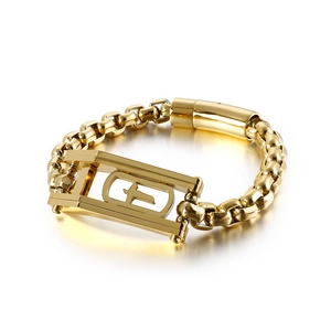Men Bracelet Stainless Steel 18K Gold Plated Hollow Geometric Cross Box Chain Industrial Hip Hop Punk Jewelry
