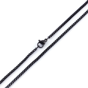 Minimalist black stainless steel box chain necklace featuring a classic lobster clasp closure