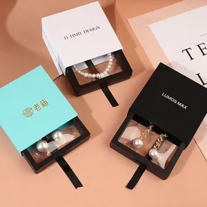 Three colors of PE film suspension jewelry display boxes for necklaces and earrings