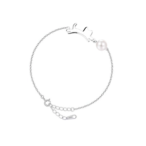Elegante bracciale gatto in argento sterling S925 con perla bianca su sfondo bianco