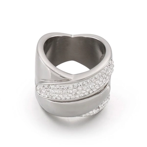 Wide Band Ring Stainless Steel Cubic Zirconia Pavé Heart Shaped Silhouette Multi-layer Overlapping Fashion Women