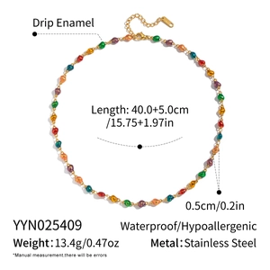 Detailed specs of the colorful drip enamel bead necklace in waterproof stainless steel
