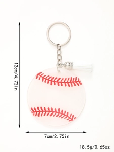 Baseball acrylic keychain with white tassel, measuring 4.72in long and 2.75in wide