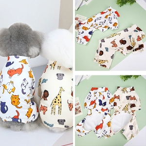 Cute printed pet pajamas for small dogs featuring soft cotton four-leg jumpsuit design