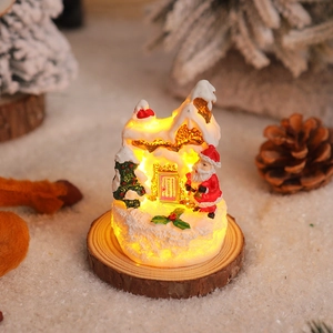Glow gingerbread house resin ornament with Santa and LED light for Christmas decor
