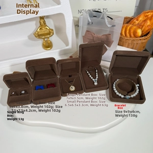 Detailed size specifications for brown velvet ring and necklace jewelry gift boxes
