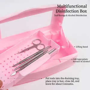 Rosa Maniküre-Sterilisatorbox mit Hebetablett zur Reinigung von Nägeln und Wimpern