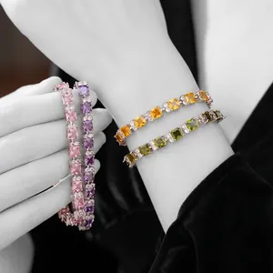 Pulseras de lujo con circón cuadrado en rosa, morado, amarillo y verde para mujer