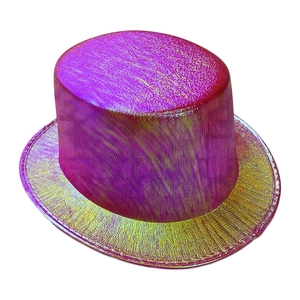 Rainbow laser holographic top hat for magicians and parties with metallic texture