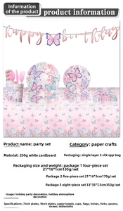 Ensemble de décoration de fête papillon rose assiettes tasses bannière thème de printemps