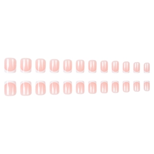 Classic French short square press-on nails set with pink base and white tips, 24 pieces