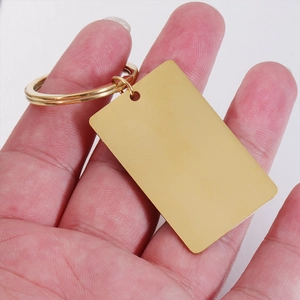 Golden rectangular titanium steel keychain pendant with polished finish for laser engraving