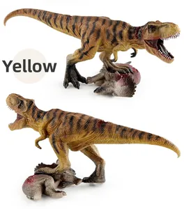 Detailed views of Tyrannosaurus Rex preying on Triceratops dinosaur model toy set