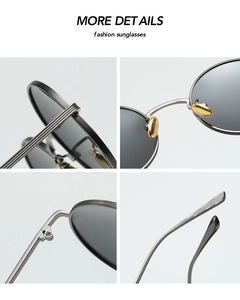 Detail showing the textured silver metal frame and reinforced hinge of these sunglasses