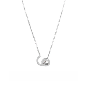 Vue détaillée du collier en acier titane argenté avec double anneau et chiffres romains