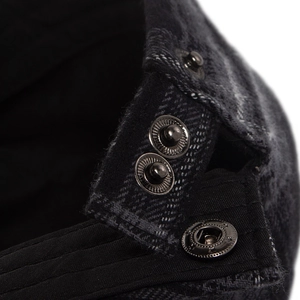 Vintage black plaid newsboy cap featuring an adjustable metal buckle for a custom fit