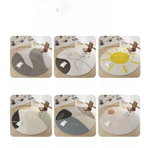 Six minimalist round floor rugs in various abstract patterns for home and office use