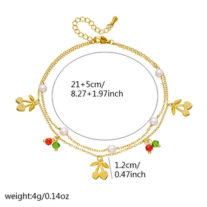 Gold cherry pearl layered anklet for women with dimensions and weight measurements