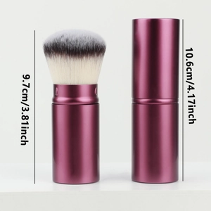 Detail of portable retractable makeup brush with dimensions in open and closed positions