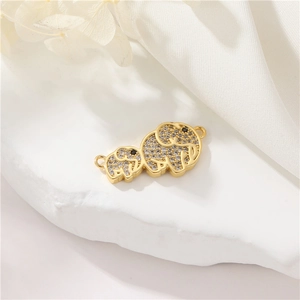14K gold plated elephant connector charm with cubic zirconia for DIY jewelry making