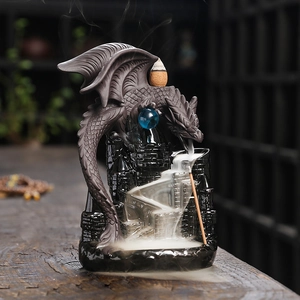 Exquisite ceramic dragon castle backflow incense burner with mystical smoke effect