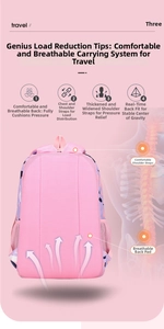 Pink school backpack with ergonomic S-shaped shoulder straps and breathable honeycomb back pad