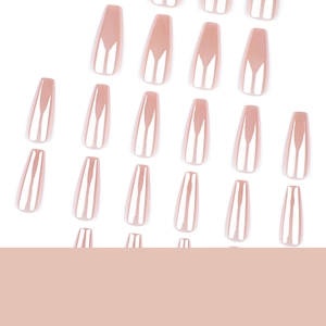 Pink aurora coated almond shape press-on nails with glossy mirror finish for women