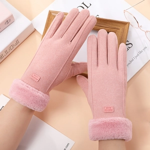 Gants Hiver Femme Suède Fausse Fourrure Écran Tactile Thermique Doublé Polaire Mode Plein Air Chaud
